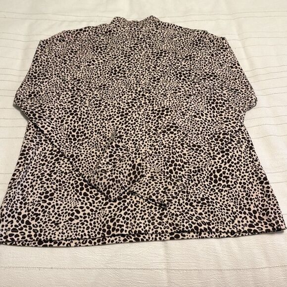 Lands' End Leopard Animal Print Womens Top Small Mock Turtle Neck Shirt Brown - Picture 2 of 6